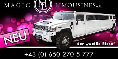 Hochzeitsauto-Vermietung - Art des Fahrzeugs: Hummer - Tirol - ...unser neuester Zugang: Hummer Limousine in weiß  - HUMMER Limousine von Magic Limousines