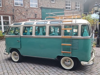 Hochzeitsauto-Vermietung - Art des Fahrzeugs: Oldtimer - Nordrhein-Westfalen - Dein Hochzeitsauto VW T1 Samba Bus türkis-weiss BJ 1968 